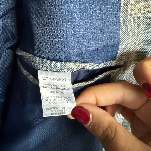 Oak Hill Mens Sports Coat Blazer Jacket 2XL Tall 50/52 Plaid Linen 2 Button Luxe - Picture 7 of 9